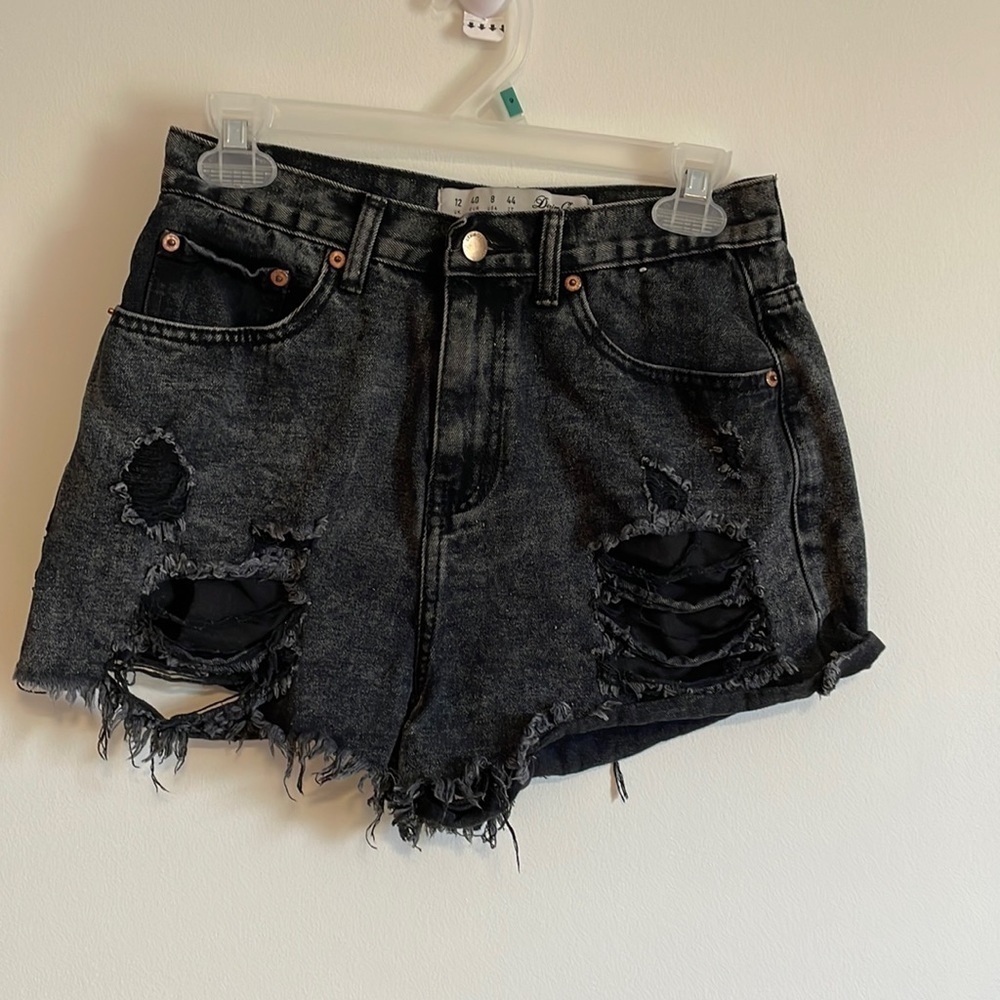 Denim Co. Distressed High Waist Black Shorts 8 Faded Ripped Burnout Edgy Moto